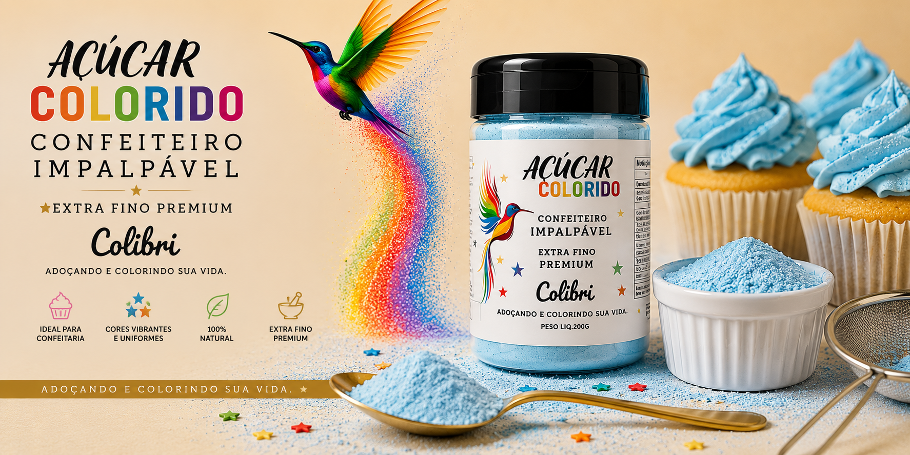 AÇÚCAR DE CONFEITEIRO COLORIDO COLIBRI 200g - (PREMIUM) - Imagem 2