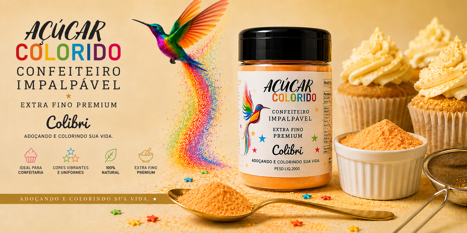AÇÚCAR DE CONFEITEIRO COLORIDO COLIBRI 200g - (PREMIUM) - Imagem 3