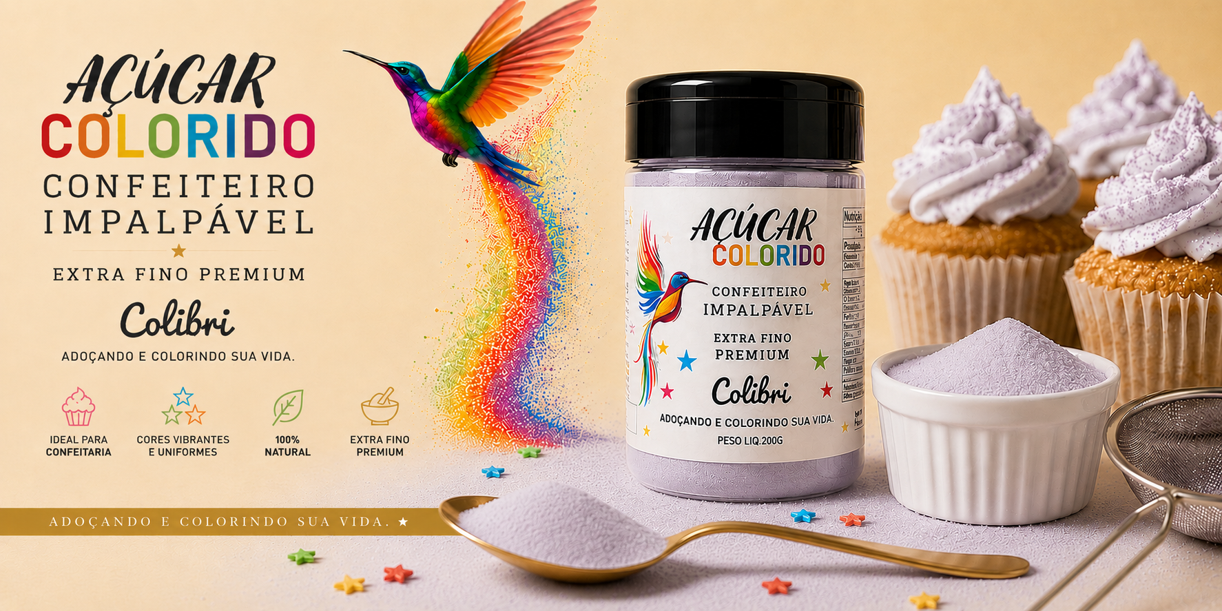 AÇÚCAR DE CONFEITEIRO COLORIDO COLIBRI 200g - (PREMIUM) - Imagem 4