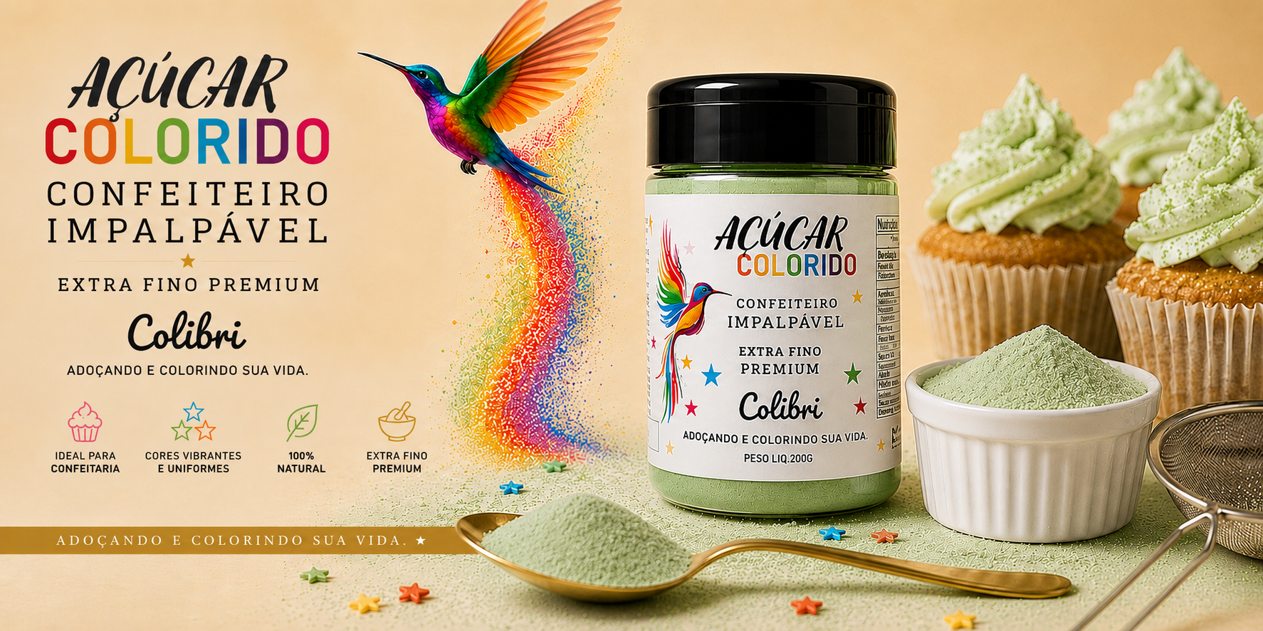 AÇÚCAR DE CONFEITEIRO COLORIDO COLIBRI 200g - (PREMIUM) - Imagem 5