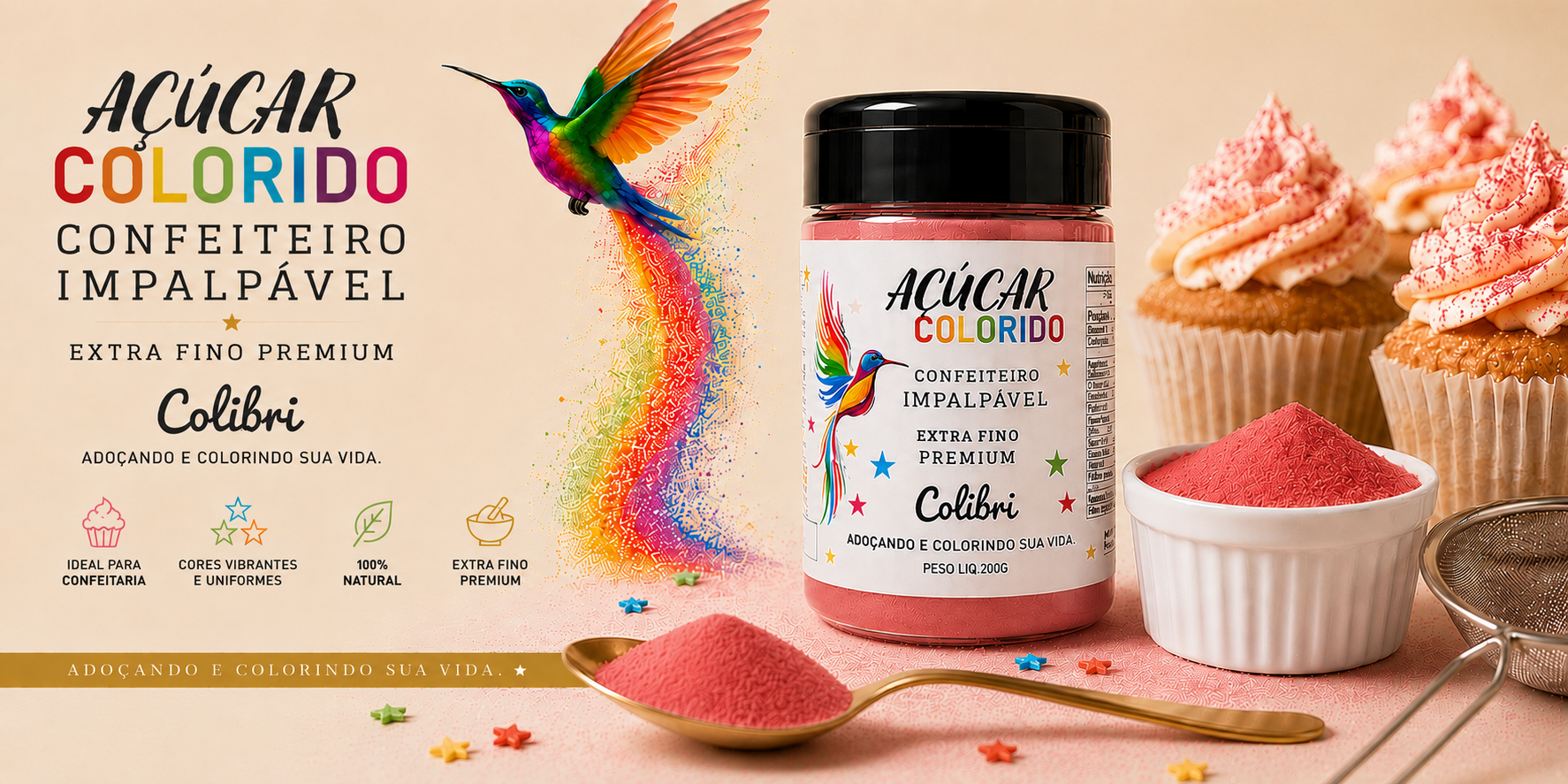AÇÚCAR DE CONFEITEIRO COLORIDO COLIBRI 200g - (PREMIUM) - Imagem 6