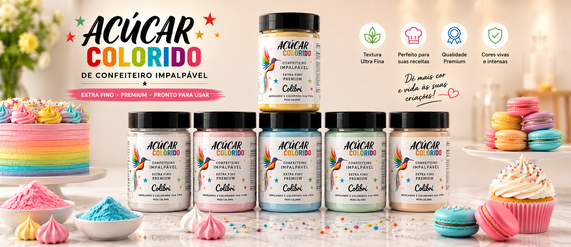 KIT ARCO-ÍRIS AÇÚCAR DE CONFEITEIRO (PREMIUM) - Imagem 2